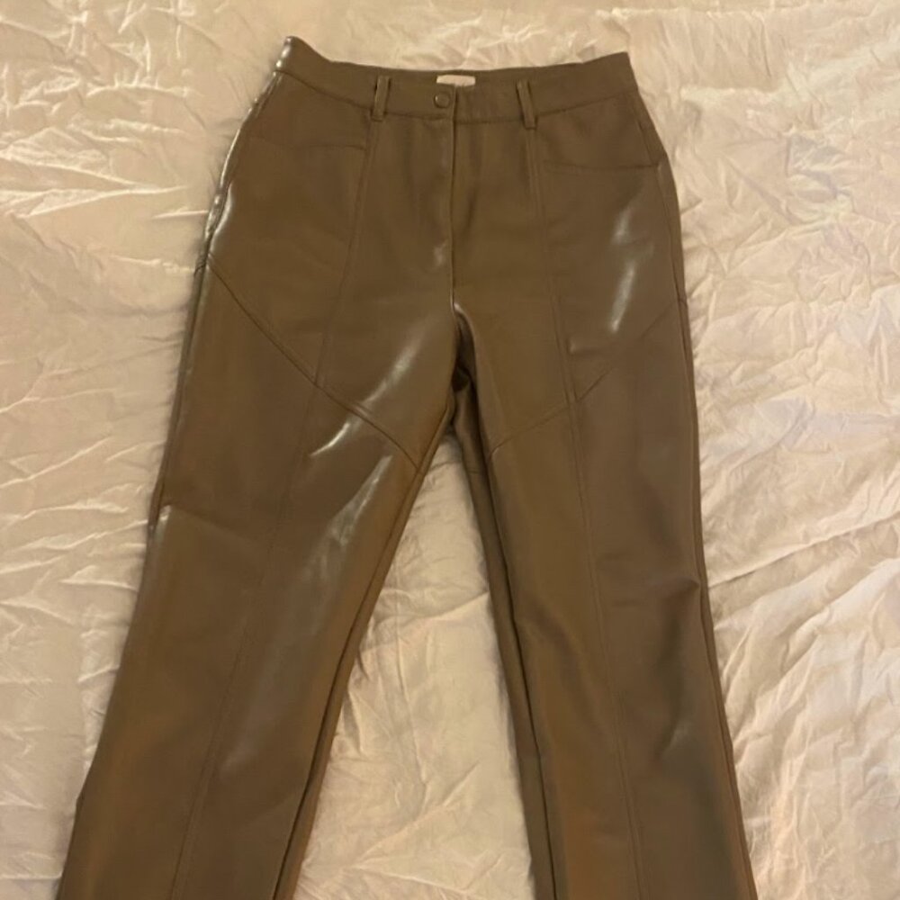 Wilfred skinny/straight leg vegan leather pants in brown